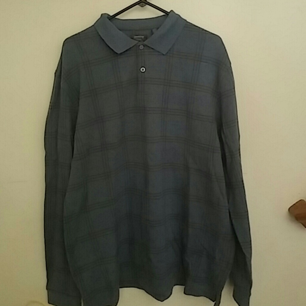 Long sleeve polo . Teal green plaid.